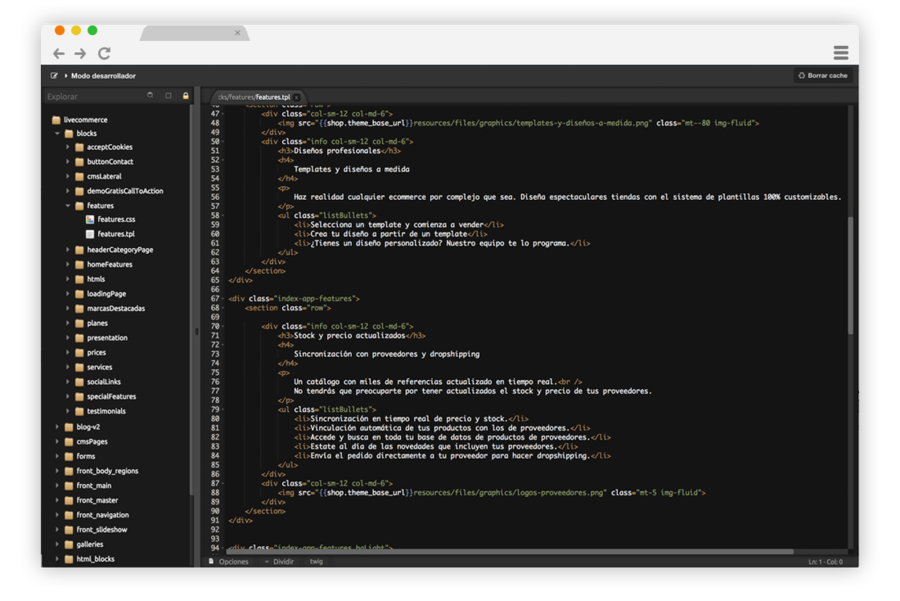 Modifica todo el código de la plantilla con ShopinCloud. Diseños profesionales
