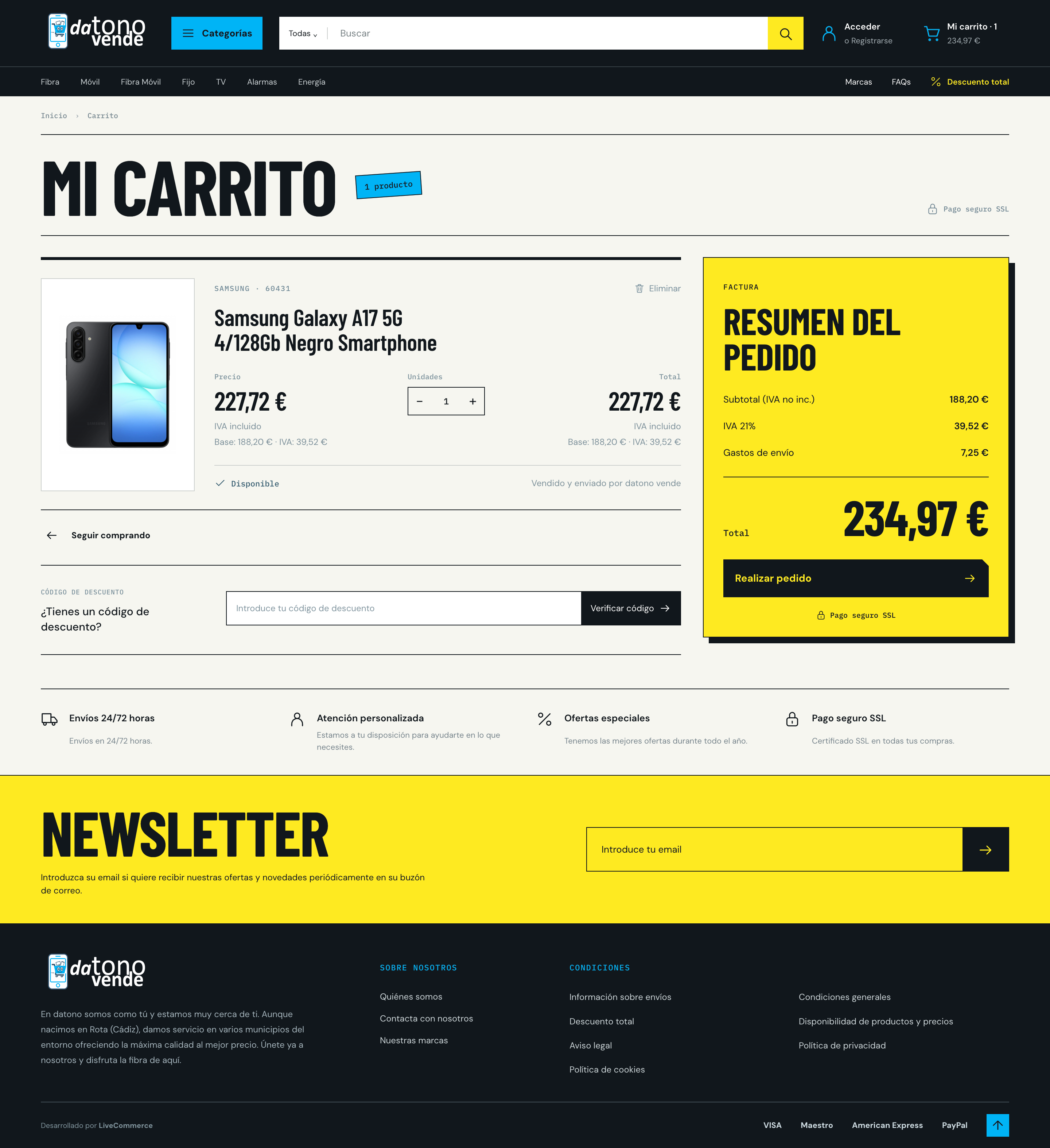 Datonovende, propuesta 4: diseño de la página de carrito