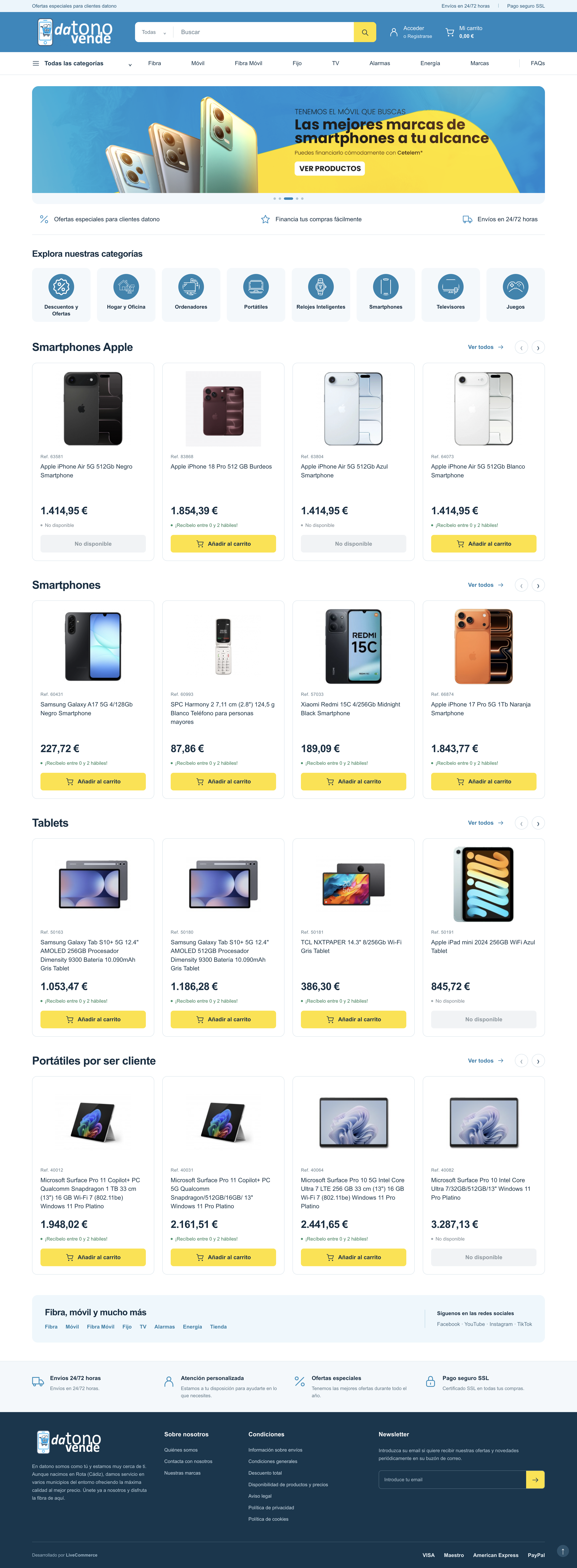 Datonovende, propuesta 1: diseño de la página de inicio