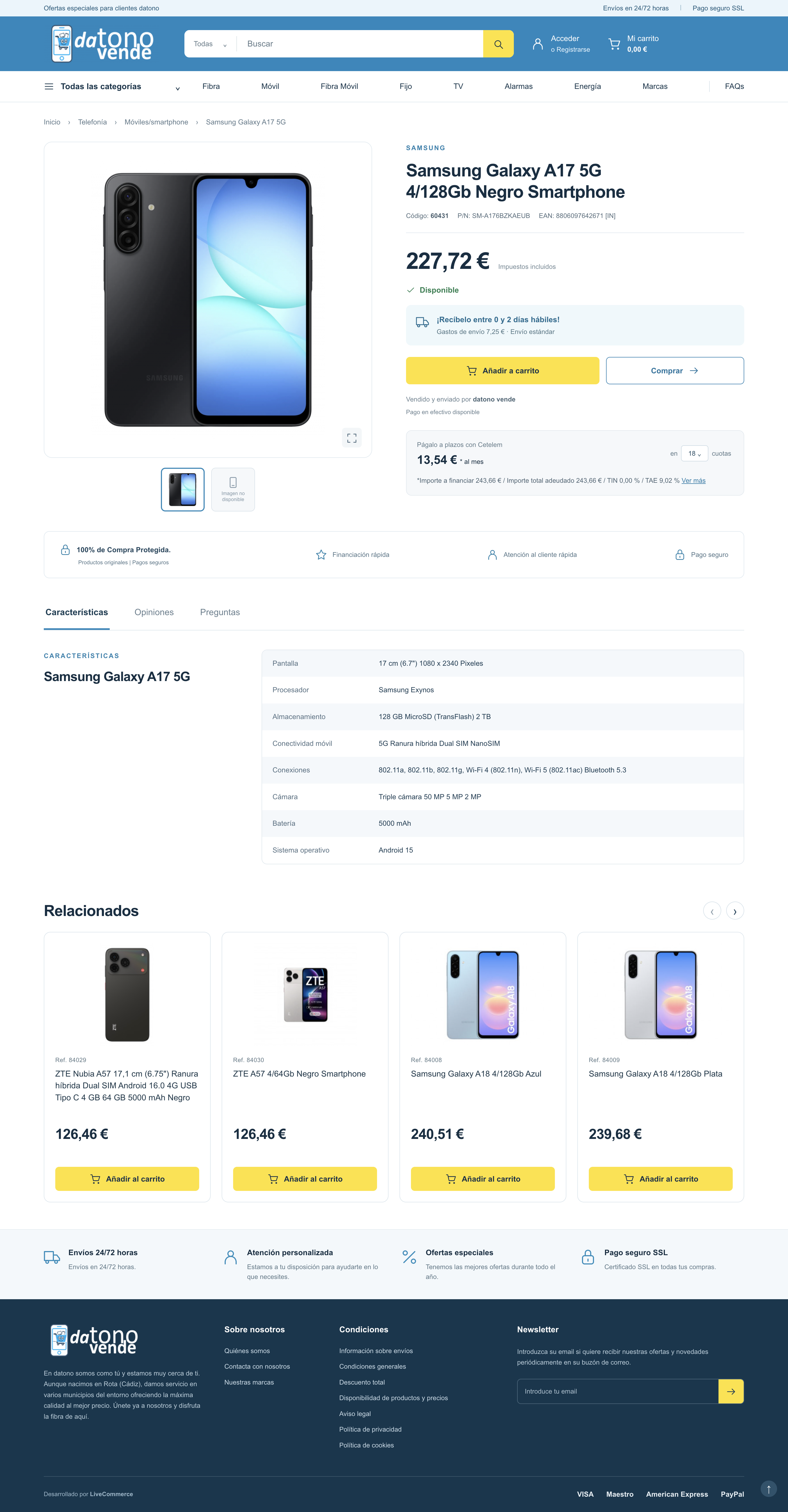 Datonovende, propuesta 1: diseño de la página de producto