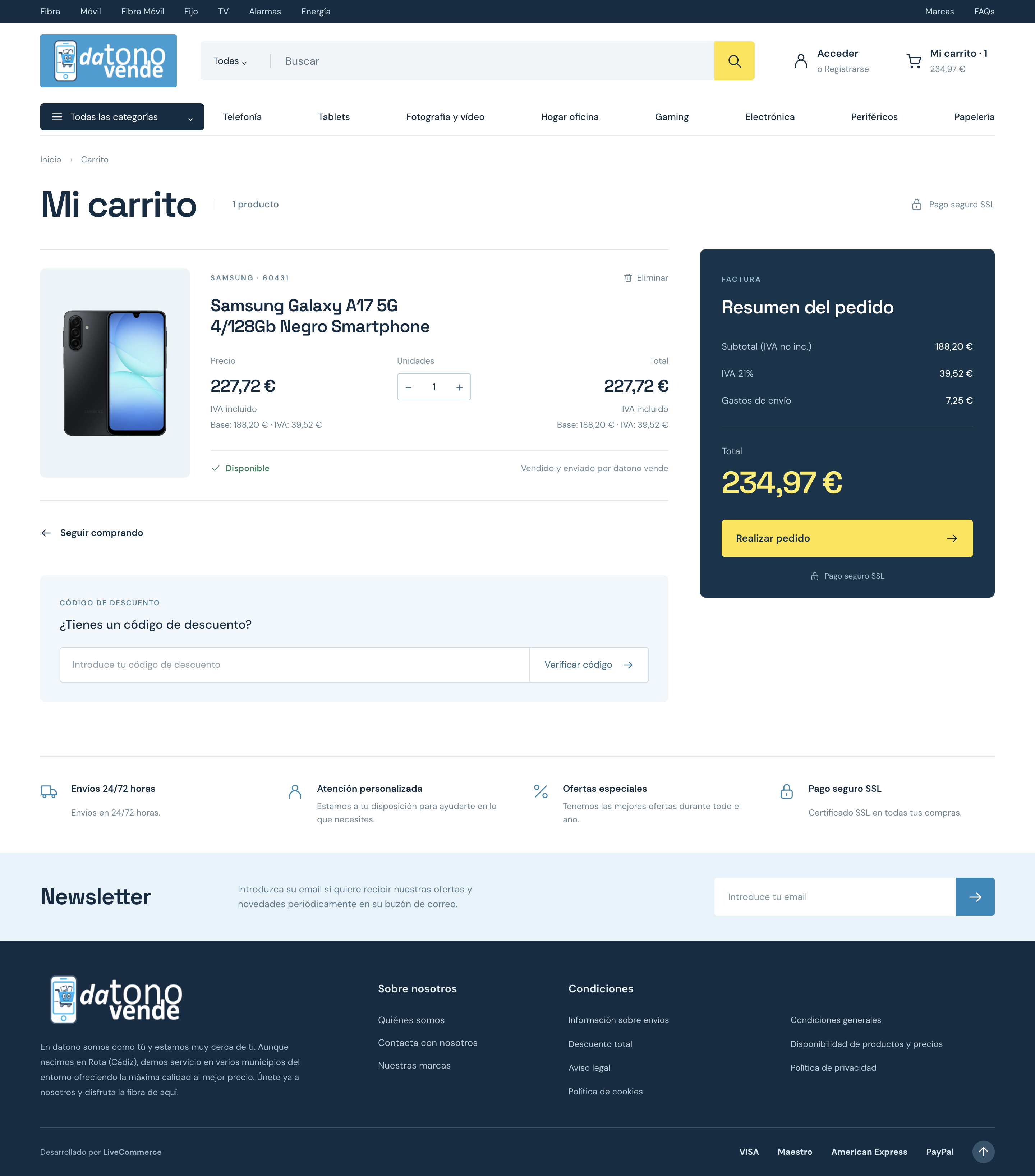Datonovende, propuesta 2: diseño de la página de carrito