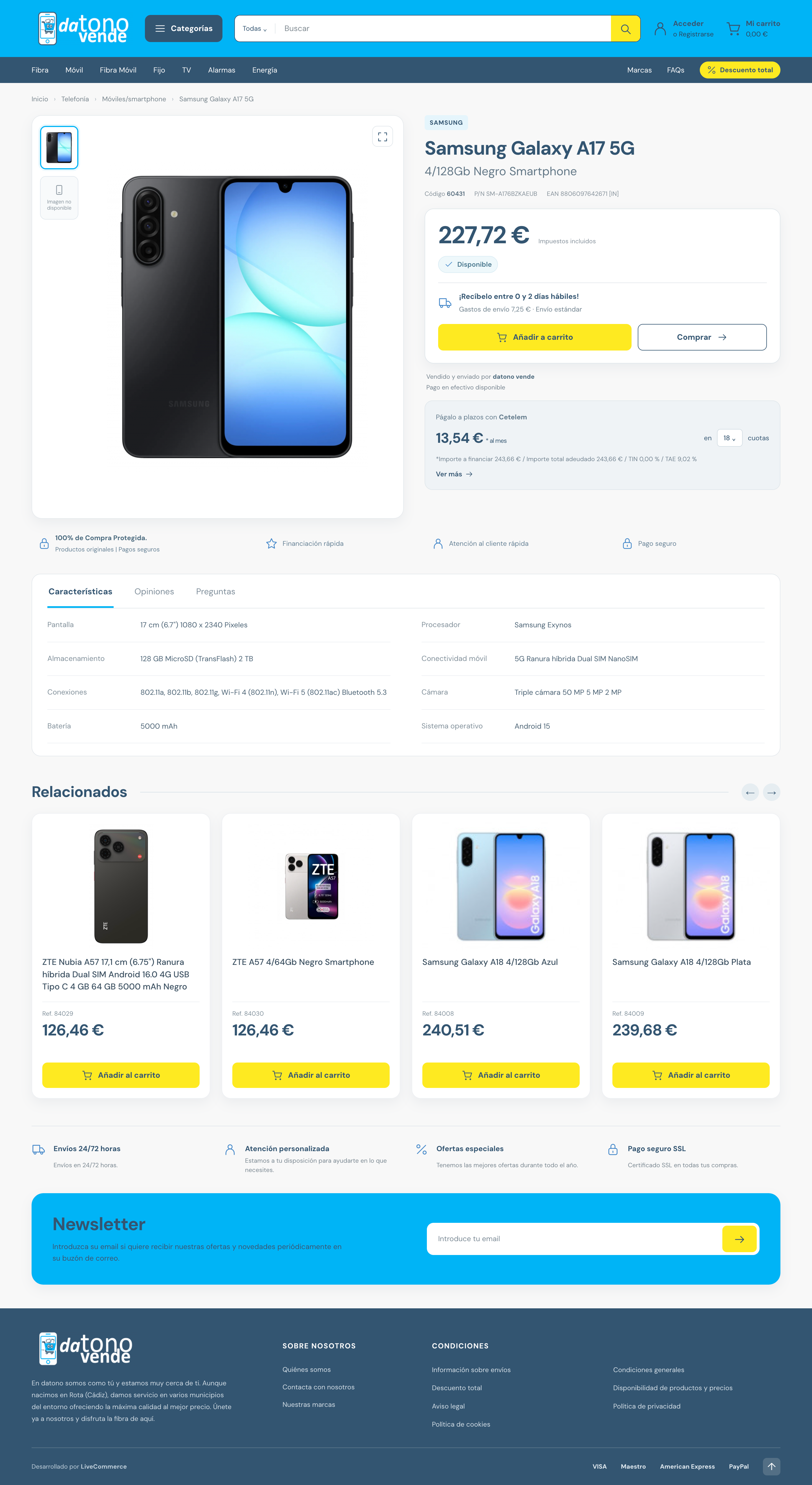 Datonovende, propuesta 3: diseño de la página de producto