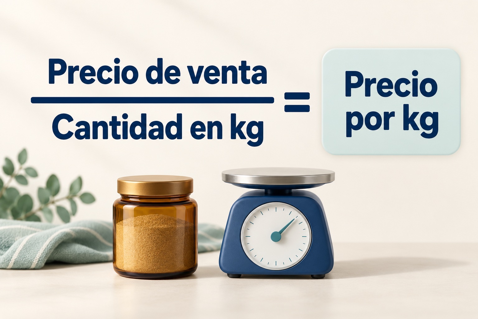 Esquema conceptual: precio de venta dividido entre cantidad en kilogramos equivale al precio por kilogramo
