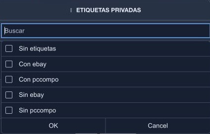 Filtro de etiquetas privadas con opciones Sin etiquetas, Con una etiqueta y Sin una etiqueta