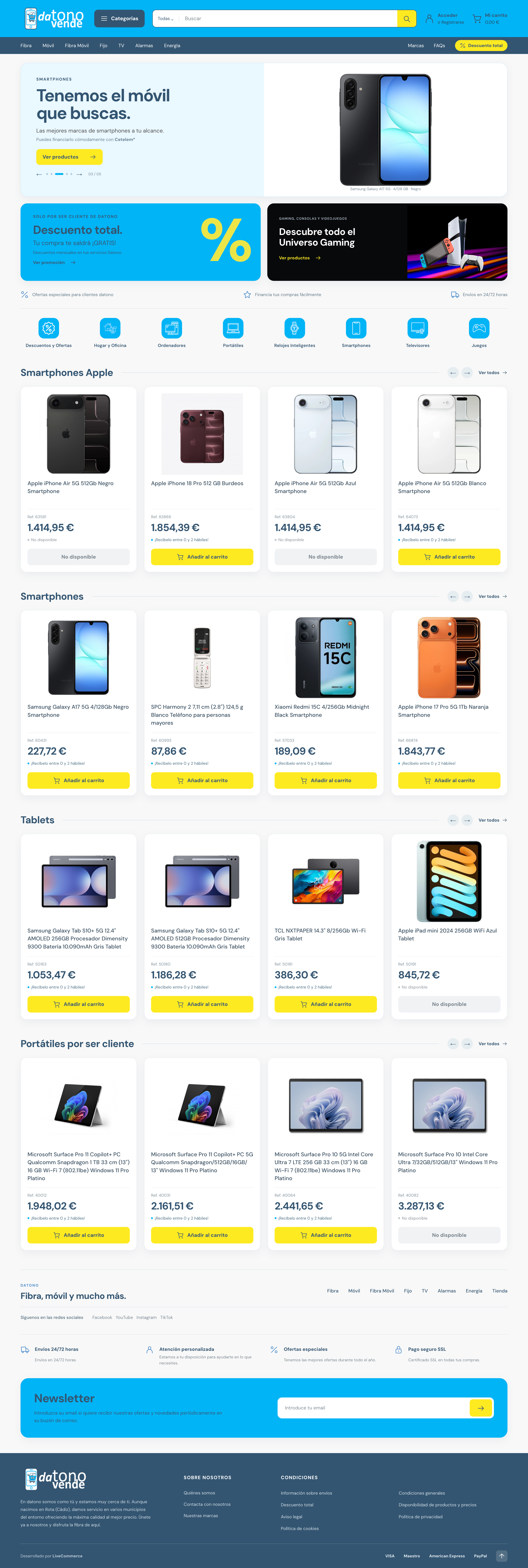 Datonovende, propuesta 3: diseño de la página de inicio